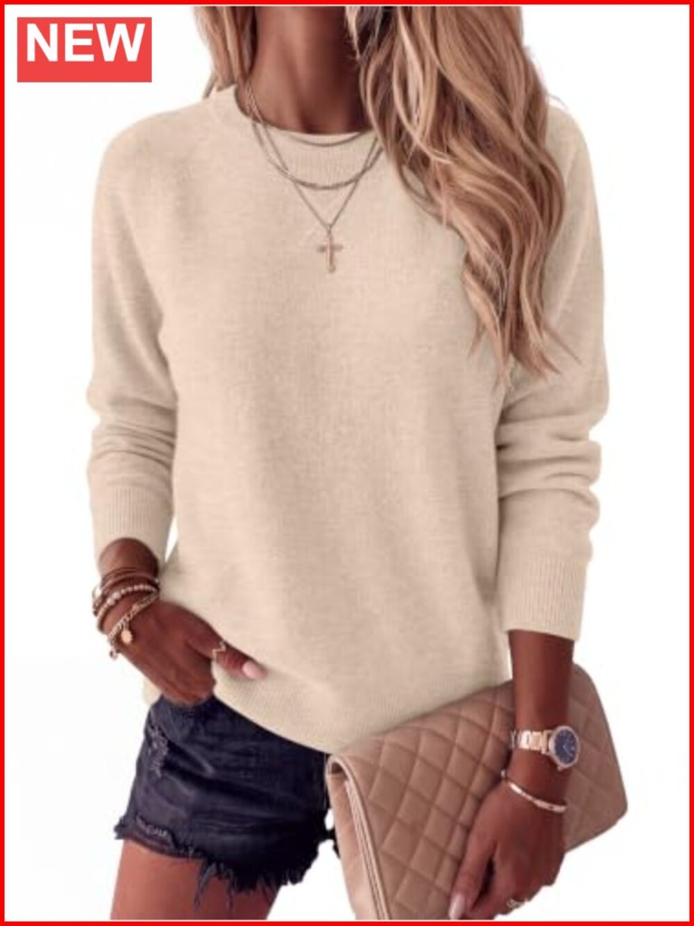 Lightweight Knit Pullover Sweater Crewneck Long Sleeve Fall Winter Women's